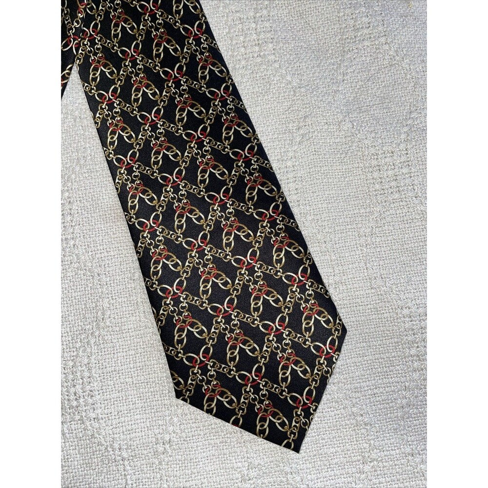 Ashford & Brooks Men’s Dress Tie Size 57” 3.75” Black Chain Motif Silk Business
